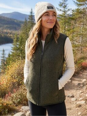 L.L. Bean Women’s Fleece Lined Vest Sz Large Olive Green Outdoors Cozy Casual